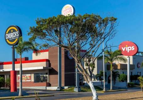 Signs for American fast-food restaurants, Campeche city, Campeche State, Mexico, Central America