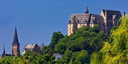 The Landgrave's Castle on the Schlossberg and the Lutheran Parish Church of St. Mary, Marburg an