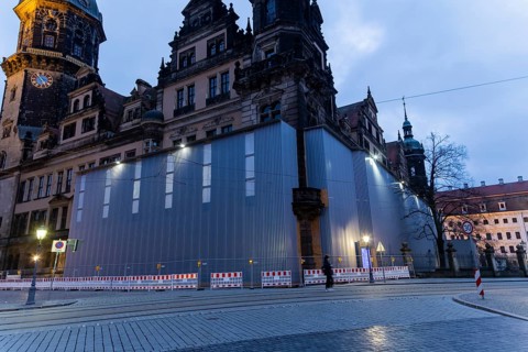 The window front of the Green Vault in the Dresden Residence Palace, where the spectacular jewel