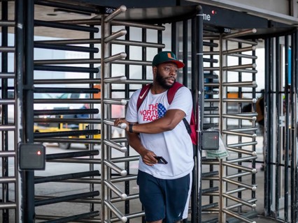 Sterling Heights, Michigan, Turnstiles greet auto workers entering or leaving Stellantis' Sterling