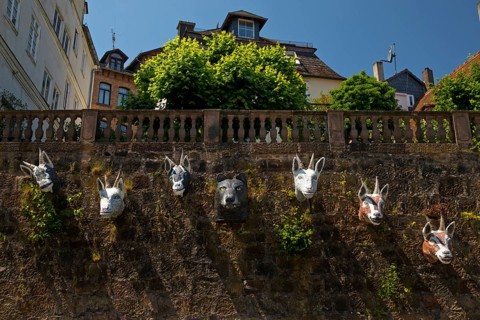 The Wolf and the Seven Young Goats on a Wall, Grimm-Dich Path, Brothers Grimm, Marburg an der Lahn,