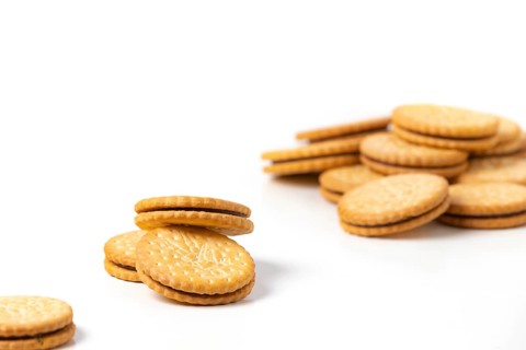 Double biscuits, white background, copy space