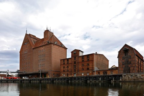 Warehouse building at the harbour of the Hanseatic town of Demmin on the River Peene, Peene Valley