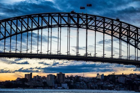 Sunset over Sydney harbour bridge Sydney, New South Wales, Australia, Oceania