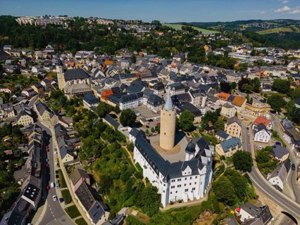Wildeck Castle is a former hunting lodge in Zschopau in Saxony. It stands on a rocky spur in the