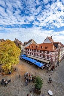 Square at the Tiergärtnertor with half-timbered houses, by the Kaiserburg, in autumn, Old Town,