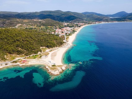 Aerial view, Ema beach, Toroni, Torone, Sithonia, Chalkidiki, Central Macedonia, Greece, Europe