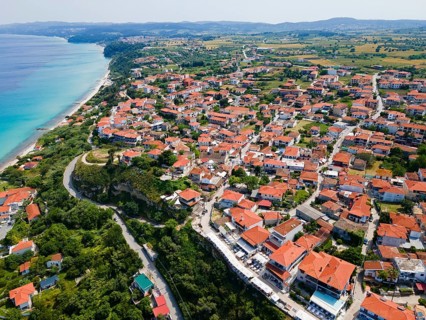 Aerial view, Afytos, Afitos, Athitos, Kassandra Peninsula, Chalkidiki, Greece, Europe