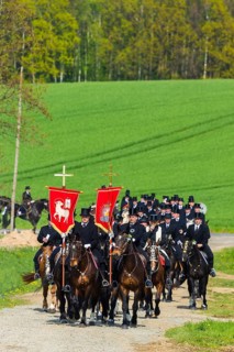 Easter riding procession in Crostwitz, Easter riding in Lusatia. Procession from Crostwitz to