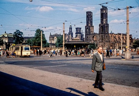 Postplatz with the ruins of the Gothic Sohienkirche, which was demolished in 1962. ESTIMATED DATE