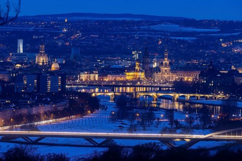 View of the Old Town from the Dresdner Heide in the evening