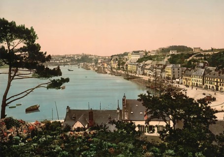 Panorama of Audierne in the Bretage, France, c. 1890, Historic, digitally enhanced reproduction of