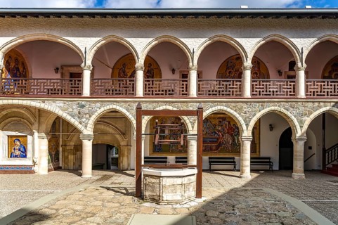 Fountain in the courtyard of Kykkos Monastery in the Troodos Mountains, Cyprus, Europe