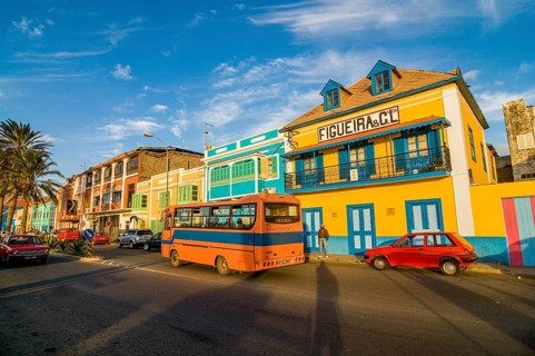 Colourful buildings in San Vincente. Mindelo. Cabo Verde. Africa