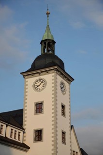 Tower of the town hall built 1410 at Obermarkt, Freiberg, Saxony, Germany, Europe