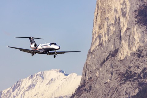 Aircraft from E-Aviation, Cessna 525B CitationJet CJ3, approaching Innsbruck Kranebitten Airport,