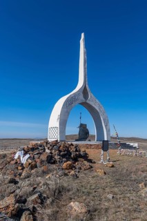 Mongol monument in the steppe of eastern Kazakhstan