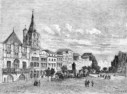 Markiplatz, Cologne, Rhine, Germany, Le Rhin, Victor Hugo, historical illustration, c. 1843, Europe