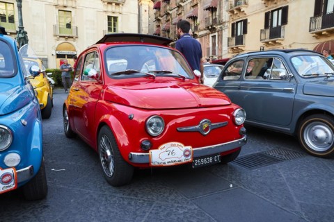 Fiat 500, Bambini, classic car, red, old town of Catania, classic car show, Catania, east coast,