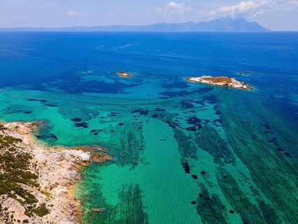 Aerial view, view of Mount Athos, Orthodox monastic republic with autonomous status under Greek