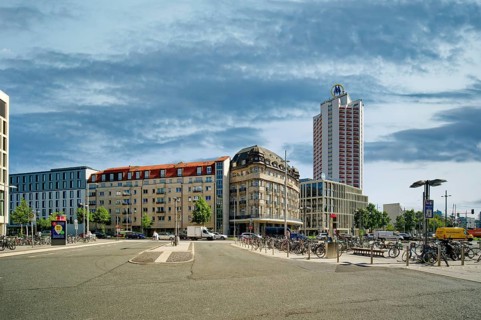Willy-Brandt-Platz and Wintergarten high-rise, Leipzig, Saxony, Germany, Europe