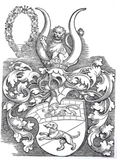 The coat of arms of Lorenz Staiber, woodcut by Albrecht Dürer, historical, digitally improved