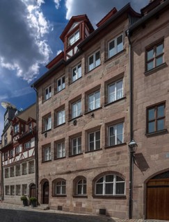 Historic houses with roof cores, Obere Krämergasse 14, Nuremberg, Middle Franconia, Bavaria,