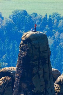 Climbers in the Schrammstein area in Saxon Switzerland