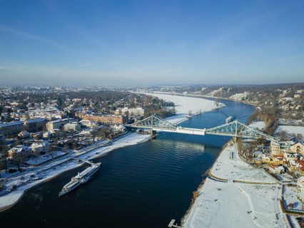 Passenger steamer Leipzig at the Elbe bridge Blaues Wunder