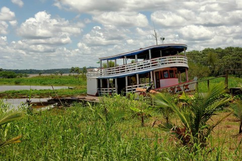Traditional wooden Amazon River boat, Amazon state, Brazil, South America