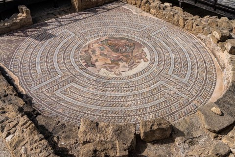 Mosaic in the House of Theseus in the Paphos Archaeological Park, Cyprus, Europe