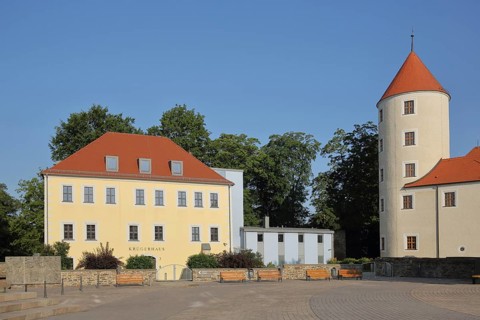 Late Baroque Kruger House and Tower of the Renaissance Freudenstein Castle, Castle Tower, Castle