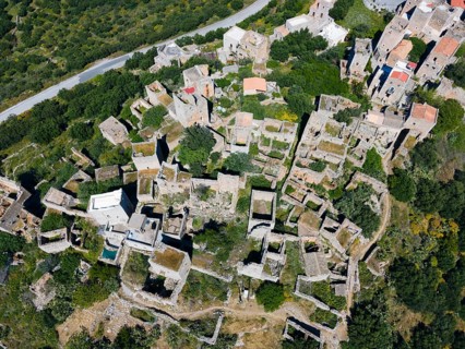 Drone shot, Vathia, Ithylo, Anatoliki Mani, Mani, Lakonia, Peloponnese, Greece, Europe