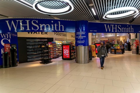 WH Smith shop store at Departures, South Terminal, London Gatwick airport, England, UK