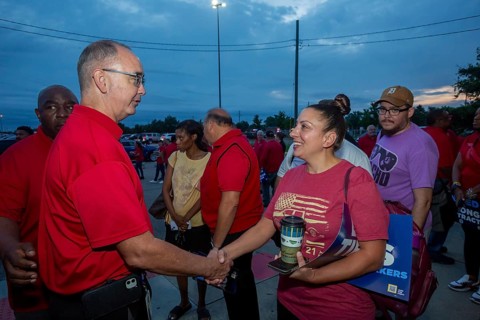 Sterling Heights, Michigan USA, 12 July 2023, United Auto Workers President Shawn Fain began