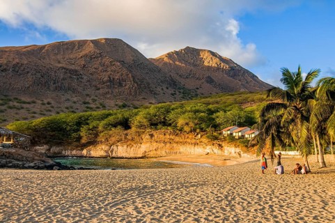 Young men, staying afternoon at sandbeach. Tarrafal. Santiago. Cabo Verde. Africa