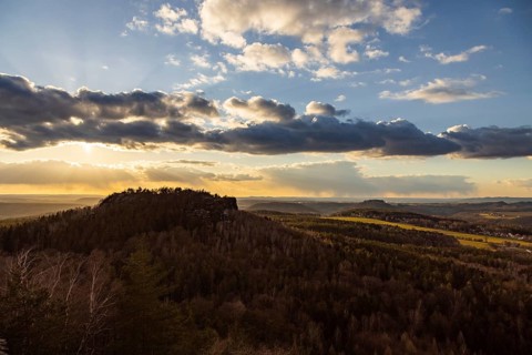 Sunset at Papstein in Saxon Switzerland.view to Gohrisch