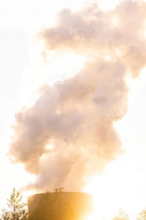 Cooling tower fog, Boxberg power station in the evening light