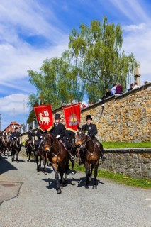 Easter riding procession in Crostwitz, Easter riding in Lusatia. Procession from Crostwitz to