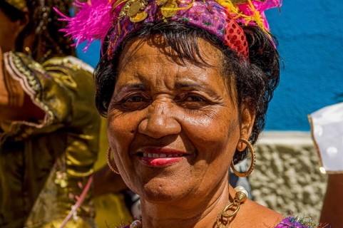 Colourful dressed woman. Carnival. Mindelo. Cabo Verde. Africa