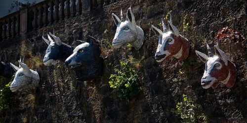 The Wolf and the Seven Young Goats on a Wall, Grimm-Dich Path, Brothers Grimm, Marburg an der Lahn,