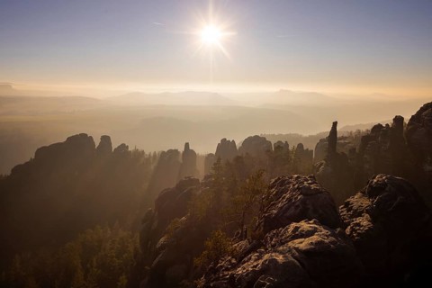 Schrammsteine in Saxon Switzerland, sunset