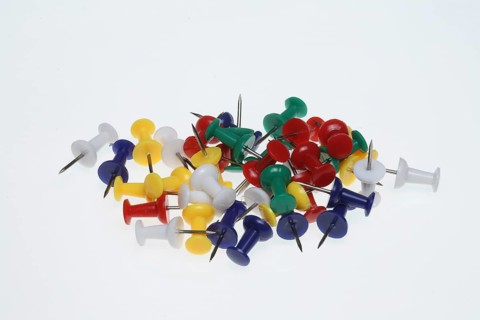 Colourful pins, pushpins, drawing pins