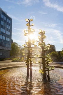 The glass fountain (also known as the Hyacinth Fountain) on Pirnaischer Platz in front of the