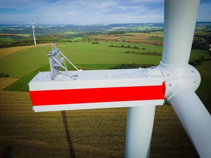 Construction of a new giant wind turbine in Voigtsdorf. with 80 m long rotor blades made of plastic
