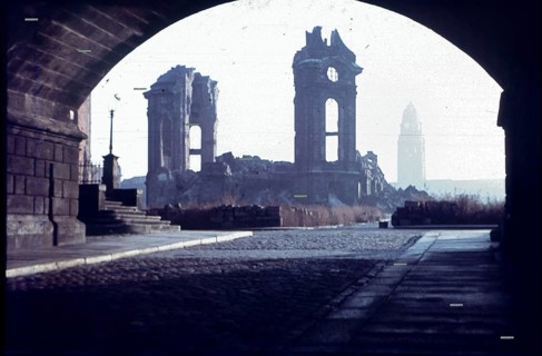 Rubble of the Dresden Frauenkirche by George Bähr, burnt out after the bombing raid of 13 February