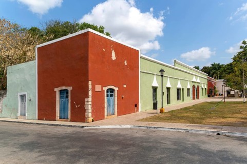 Renovated Spanish colonial buildings Calzado Calle de los Frailes, Valladolid, Yucatan, Mexico,