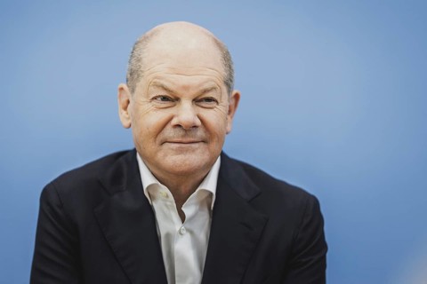 Olaf Scholz (SPD), Federal Chancellor, recorded at a federal press conference on current domestic