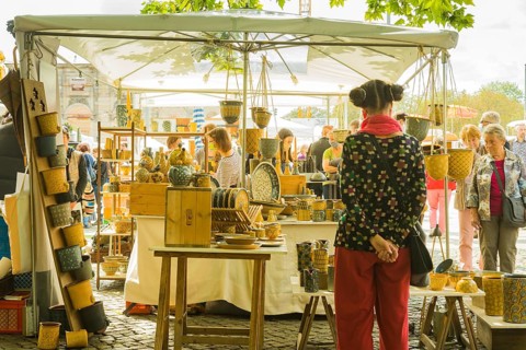 One of the first open-air markets in Dresden at the Goldener horse-rider, freshly renovated and