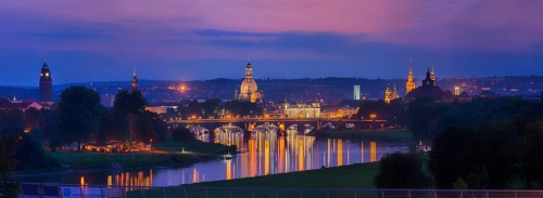 Dresden silhouette, evening view from the Waldschlösschen to the Old Town